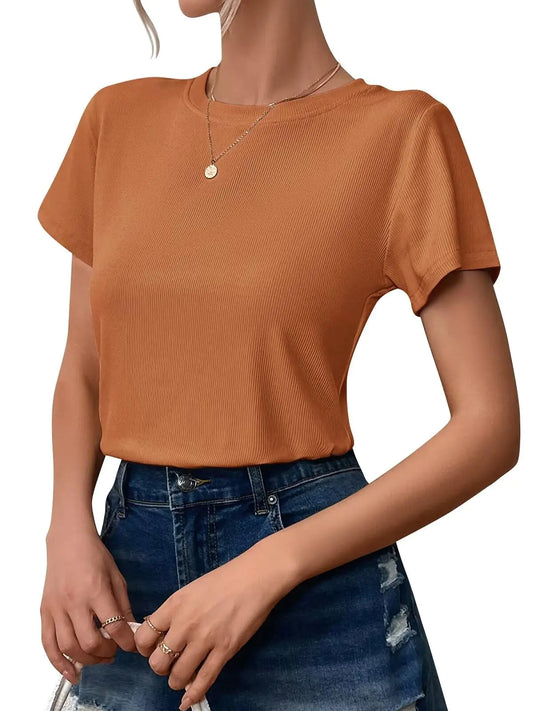 Chic Soft Brown Ribbed Tee